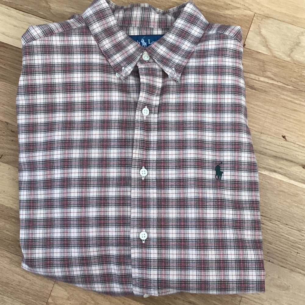 Polo by Ralph Lauren Red and White Plaid Button-Down Shirt. Large